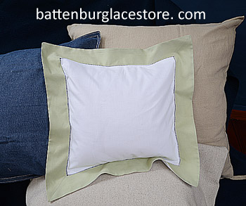 Square Pillow Sham. White with NILE green color border.12 SQ.